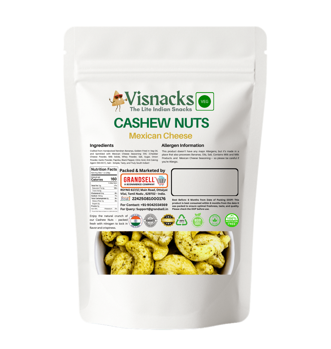 Visnacks Cashew Nuts Mexican Cheese 250 Grams - Grandsell